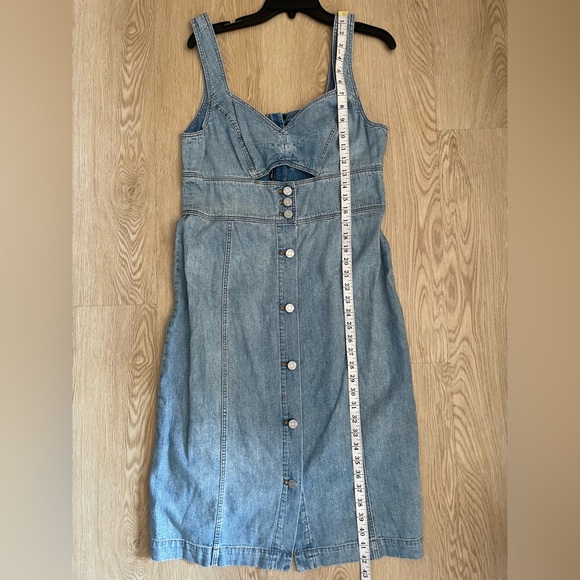 Rebecca Taylor Blue Denim Button Front Dress XL 90s Revival Cutout Waist Midi - Picture 10 of 14